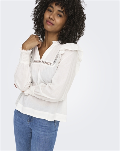 Only - ONLIdris Frill Tape Bluse - Cloud Dancer